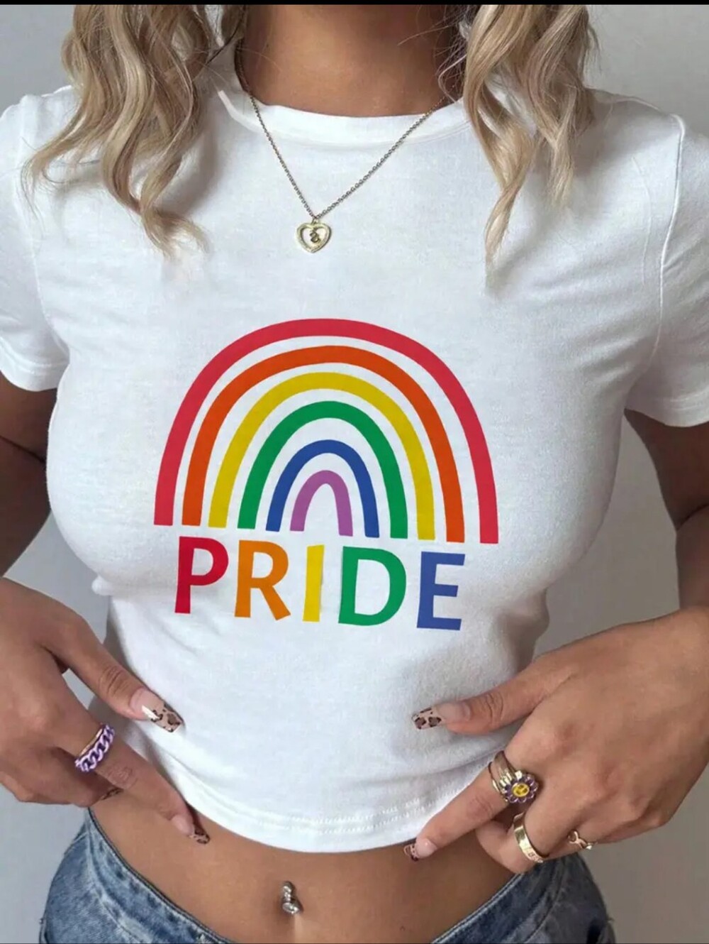 Women's Bright White Pride Rainbow Graphic Crop Tee